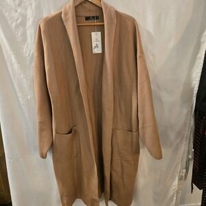 LILLUSORY Women's Oversized Long Tan Cardigan Sweater-Size Large